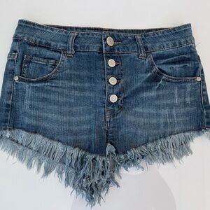 Celebrity Pink Blue Jean Shorts Frayed Hem